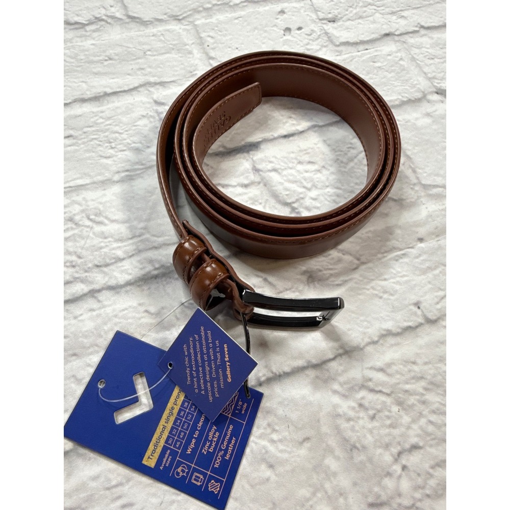 Gallery Seven Leather Belt Mens 50 Brown New Single Prong Zinc Alloy Buckle